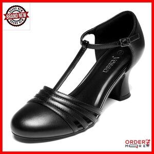 Leather/Satin T-Strap Ballroom Dance Shoes 2.5" Heel Character Pumps